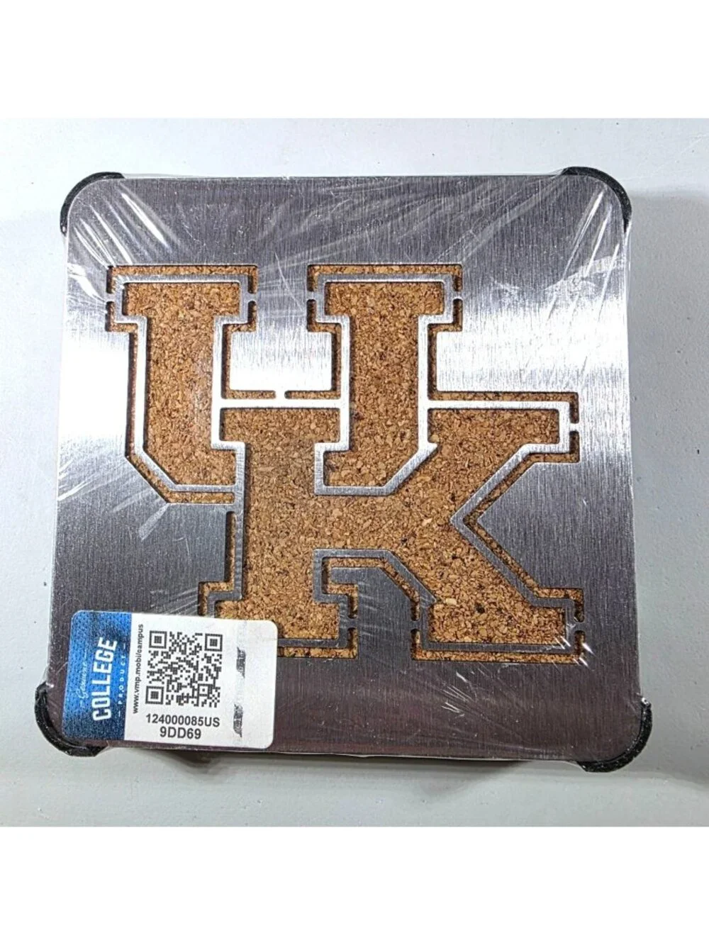 Set Of 4 University Of Kentucky coasters Wildcats Stainless Steel Cork
